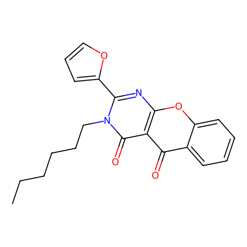 2-(furan-2-yl)-3-hexyl-4H-chromeno[2,3-d]pyrimidine-4,5(3H)-dione structure