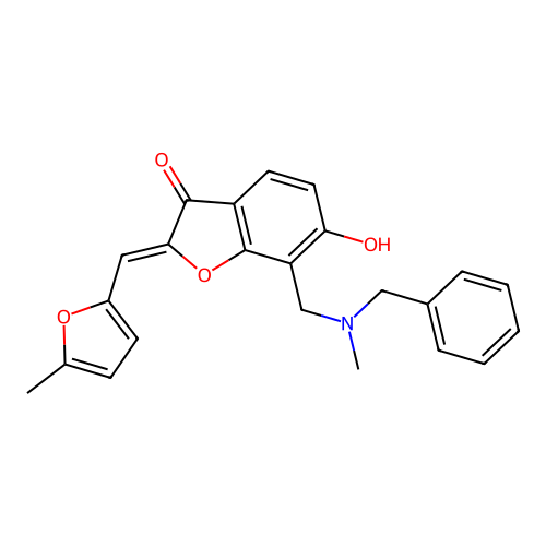 (Z)-7-((benzyl(methyl)amino)methyl)-6-hydroxy-2-((5-methylfuran-2-yl)methylene)benzofuran-3(2H)-one structure