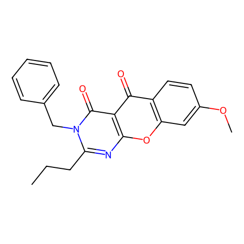 3-benzyl-8-methoxy-2-propyl-4H-chromeno[2,3-d]pyrimidine-4,5(3H)-dione structure