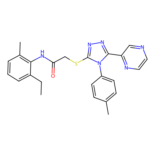 N-(2-ethyl-6-methylphenyl)-2-{[4-(4-methylphenyl)-5-(pyrazin-2-yl)-4H-1,2,4-triazol-3-yl]sulfanyl}acetamide structure