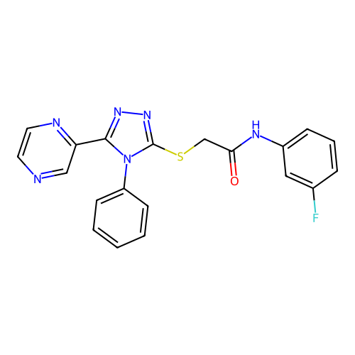 N-(3-fluorophenyl)-2-{[4-phenyl-5-(pyrazin-2-yl)-4H-1,2,4-triazol-3-yl]sulfanyl}acetamide structure