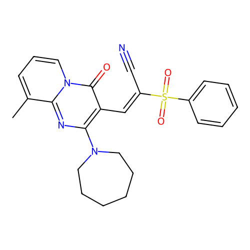 (2E)-3-[2-(azepan-1-yl)-9-methyl-4-oxo-4H-pyrido[1,2-a]pyrimidin-3-yl]-2-(phenylsulfonyl)prop-2-enenitrile structure