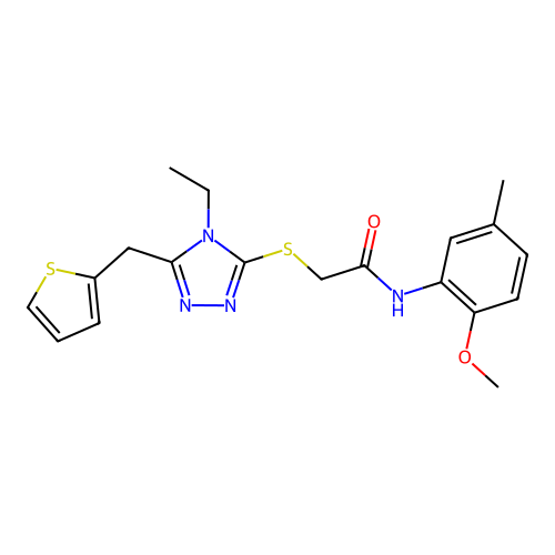 2-{[4-ethyl-5-(thiophen-2-ylmethyl)-4H-1,2,4-triazol-3-yl]sulfanyl}-N-(2-methoxy-5-methylphenyl)acetamide structure