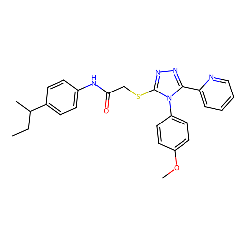 N-[4-(butan-2-yl)phenyl]-2-{[4-(4-methoxyphenyl)-5-(pyridin-2-yl)-4H-1,2,4-triazol-3-yl]sulfanyl}acetamide structure