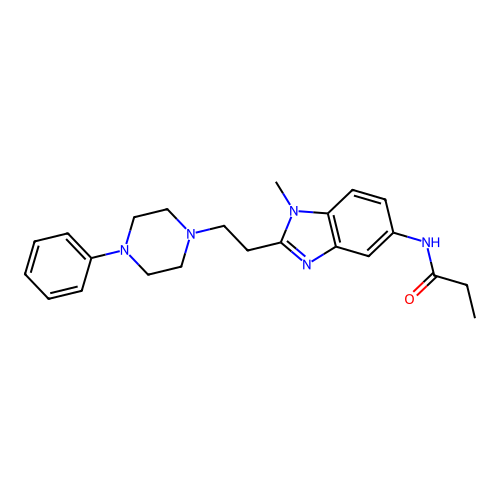 N-[1-methyl-2-[2-(4-phenylpiperazin-1-yl)ethyl]benzimidazol-5-yl]propanamide structure