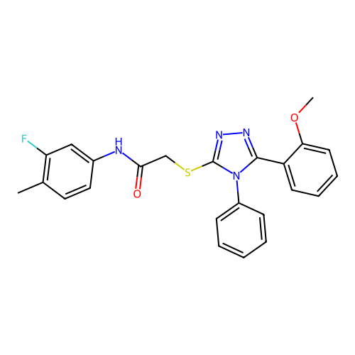 N-(3-fluoro-4-methylphenyl)-2-{[5-(2-methoxyphenyl)-4-phenyl-4H-1,2,4-triazol-3-yl]sulfanyl}acetamide structure