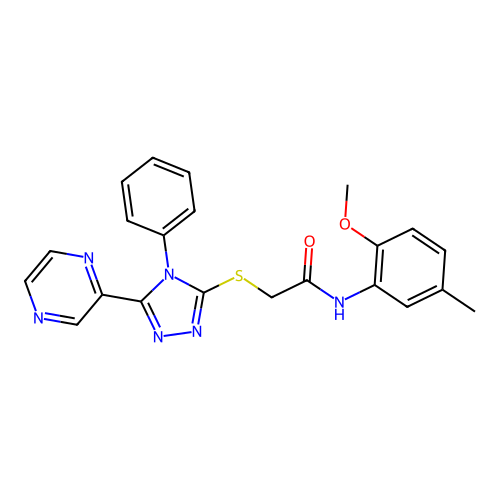 N-(2-methoxy-5-methylphenyl)-2-{[4-phenyl-5-(pyrazin-2-yl)-4H-1,2,4-triazol-3-yl]sulfanyl}acetamide structure