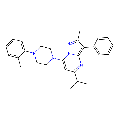 2-methyl-7-[4-(2-methylphenyl)piperazin-1-yl]-3-phenyl-5-(propan-2-yl)pyrazolo[1,5-a]pyrimidine structure
