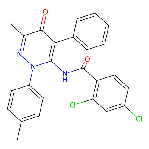 2,4-dichloro-N-(6-methyl-5-oxo-4-phenyl-2-(p-tolyl)-2,5-dihydropyridazin-3-yl)benzamide structure