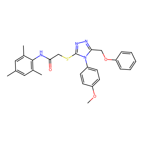 2-{[4-(4-methoxyphenyl)-5-(phenoxymethyl)-4H-1,2,4-triazol-3-yl]sulfanyl}-N-(2,4,6-trimethylphenyl)acetamide structure