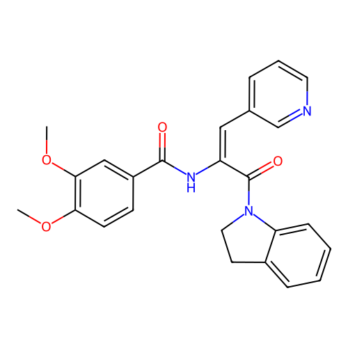 (E)-N-(3-(indolin-1-yl)-3-oxo-1-(pyridin-3-yl)prop-1-en-2-yl)-3,4-dimethoxybenzamide structure