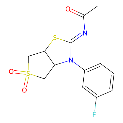 (Z)-N-(3-(3-fluorophenyl)-5,5-dioxidotetrahydrothieno[3,4-d]thiazol-2(3H)-ylidene)acetamide structure
