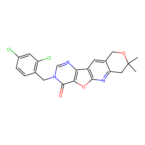 3-(2,4-dichlorobenzyl)-8,8-dimethyl-7,10-dihydro-8H-pyrano[3'',4'':5',6']pyrido[3',2':4,5]furo[3,2-d]pyrimidin-4(3H)-one structure