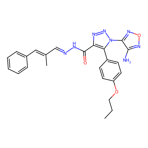 (E)-1-(4-amino-1,2,5-oxadiazol-3-yl)-N'-((E)-2-methyl-3-phenylallylidene)-5-(4-propoxyphenyl)-1H-1,2,3-triazole-4-carbohydrazide structure
