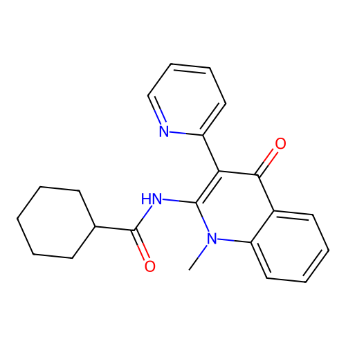 N-(1-methyl-4-oxo-3-pyridin-2-ylquinolin-2-yl)cyclohexanecarboxamide structure