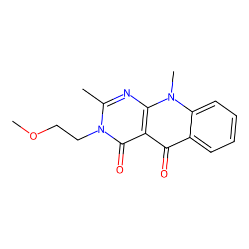3-(2-methoxyethyl)-2,10-dimethylpyrimido[4,5-b]quinoline-4,5(3H,10H)-dione structure