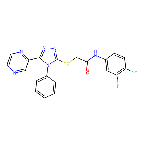 N-(3,4-difluorophenyl)-2-[(4-phenyl-5-pyrazin-2-yl-1,2,4-triazol-3-yl)sulfanyl]acetamide structure