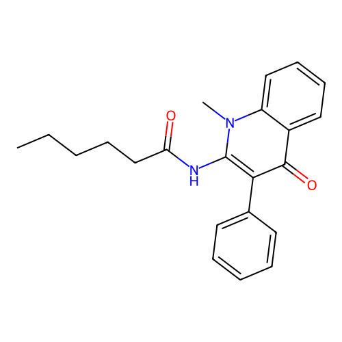 N-(1-methyl-4-oxo-3-phenyl-1,4-dihydroquinolin-2-yl)hexanamide structure