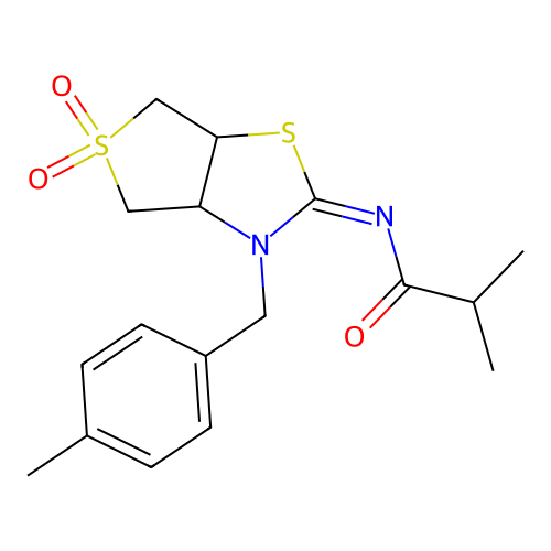 2-methyl-N-[(2Z)-3-(4-methylbenzyl)-5,5-dioxidotetrahydrothieno[3,4-d][1,3]thiazol-2(3H)-ylidene]propanamide structure