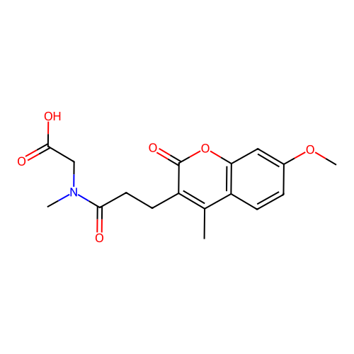 N-[3-(7-methoxy-4-methyl-2-oxo-2H-chromen-3-yl)propanoyl]-N-methylglycine structure