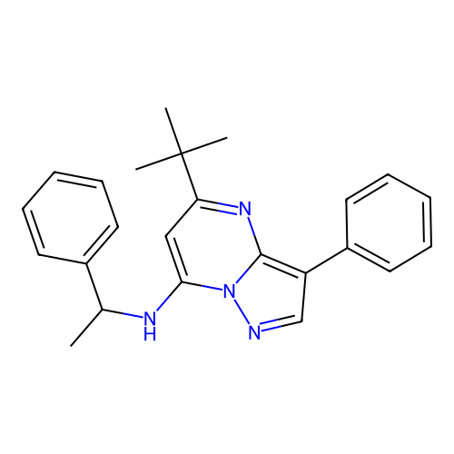 5-tert-butyl-3-phenyl-N-(1-phenylethyl)pyrazolo[1,5-a]pyrimidin-7-amine structure