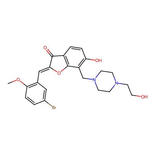 (Z)-2-(5-bromo-2-methoxybenzylidene)-6-hydroxy-7-((4-(2-hydroxyethyl)piperazin-1-yl)methyl)benzofuran-3(2H)-one structure