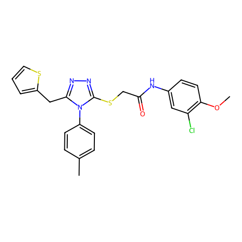 N-(3-chloro-4-methoxyphenyl)-2-{[4-(4-methylphenyl)-5-(thiophen-2-ylmethyl)-4H-1,2,4-triazol-3-yl]sulfanyl}acetamide structure