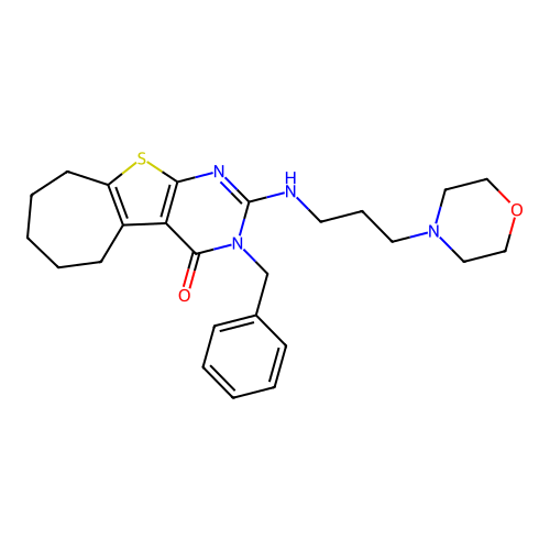 3-benzyl-2-((3-morpholinopropyl)amino)-6,7,8,9-tetrahydro-3H-cyclohepta[4,5]thieno[2,3-d]pyrimidin-4(5H)-one structure