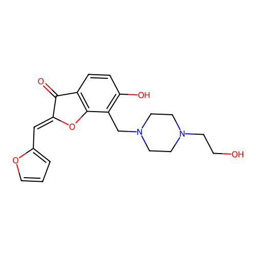 (Z)-2-(furan-2-ylmethylene)-6-hydroxy-7-((4-(2-hydroxyethyl)piperazin-1-yl)methyl)benzofuran-3(2H)-one structure