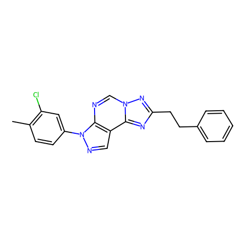3-(3-chloro-4-methylphenyl)-8-(2-phenylethyl)-6-hydropyrazolo[5,4-d]1,2,4-tria zolo[1,5-e]pyrimidine structure
