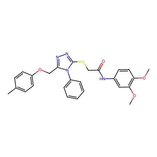 N-(3,4-dimethoxyphenyl)-2-((4-phenyl-5-((p-tolyloxy)methyl)-4H-1,2,4-triazol-3-yl)thio)acetamide structure