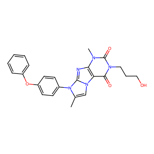 3-(3-hydroxypropyl)-1,7-dimethyl-8-(4-phenoxyphenyl)-1H-imidazo[2,1-f]purine-2,4(3H,8H)-dione structure