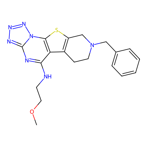 8-benzyl-N-(2-methoxyethyl)-6,7,8,9-tetrahydropyrido[4',3':4,5]thieno[3,2-e]tetrazolo[1,5-a]pyrimidin-5-amine structure