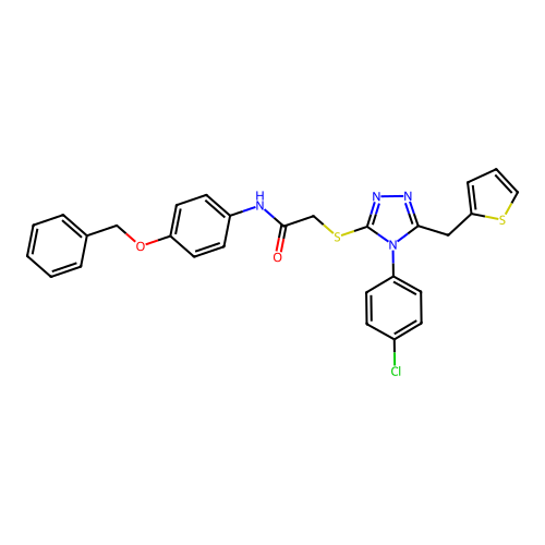 2-[[4-(4-chlorophenyl)-5-(thiophen-2-ylmethyl)-1,2,4-triazol-3-yl]sulfanyl]-N-(4-phenylmethoxyphenyl)acetamide structure