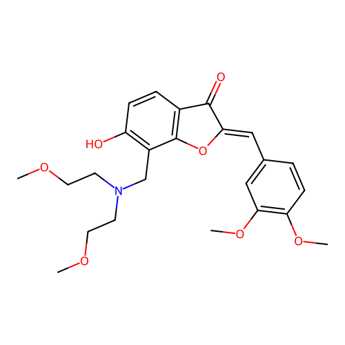 (2Z)-7-[[bis(2-methoxyethyl)amino]methyl]-2-[(3,4-dimethoxyphenyl)methylidene]-6-hydroxy-1-benzofuran-3-one structure