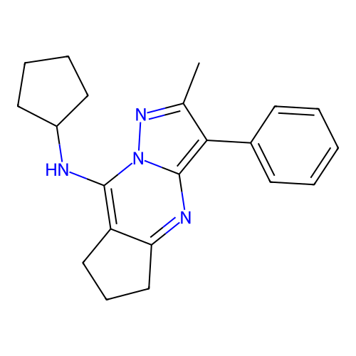 N-cyclopentyl-2-methyl-3-phenyl-6,7-dihydro-5H-cyclopenta[d]pyrazolo[1,5-a]pyrimidin-8-amine structure