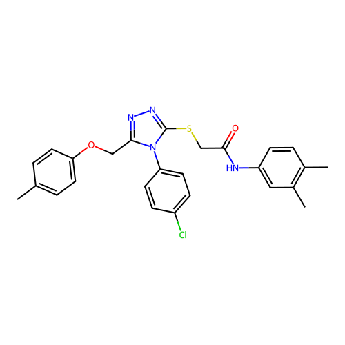 2-((4-(4-chlorophenyl)-5-((p-tolyloxy)methyl)-4H-1,2,4-triazol-3-yl)thio)-N-(3,4-dimethylphenyl)acetamide structure