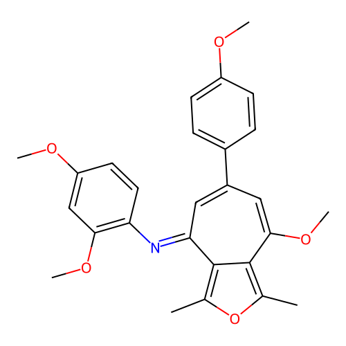(E)-2,4-dimethoxy-N-(8-methoxy-6-(4-methoxyphenyl)-1,3-dimethyl-4H-cyclohepta[c]furan-4-ylidene)aniline structure