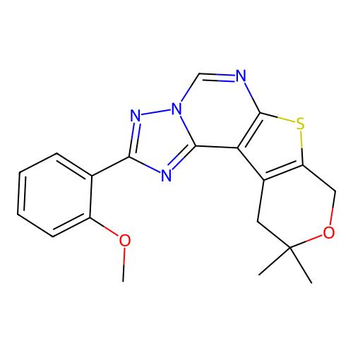 2-(2-methoxyphenyl)-10,10-dimethyl-10,11-dihydro-8H-pyrano[4',3':4,5]thieno[3,2-e][1,2,4]triazolo[1,5-c]pyrimidine structure