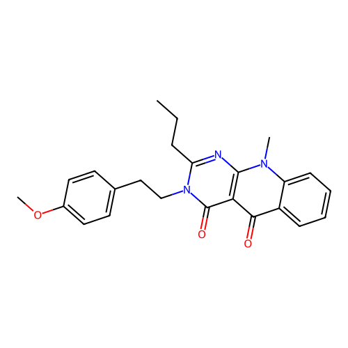 3-(4-methoxyphenethyl)-10-methyl-2-propylpyrimido[4,5-b]quinoline-4,5(3H,10H)-dione structure