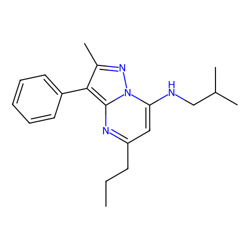 2-methyl-N-(2-methylpropyl)-3-phenyl-5-propylpyrazolo[1,5-a]pyrimidin-7-amine structure