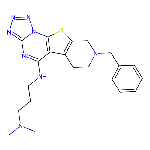 N'-(8-benzyl-6,7,8,9-tetrahydropyrido[4',3':4,5]thieno[3,2-e]tetrazolo[1,5-a]pyrimidin-5-yl)-N,N-dimethylpropane-1,3-diamine structure