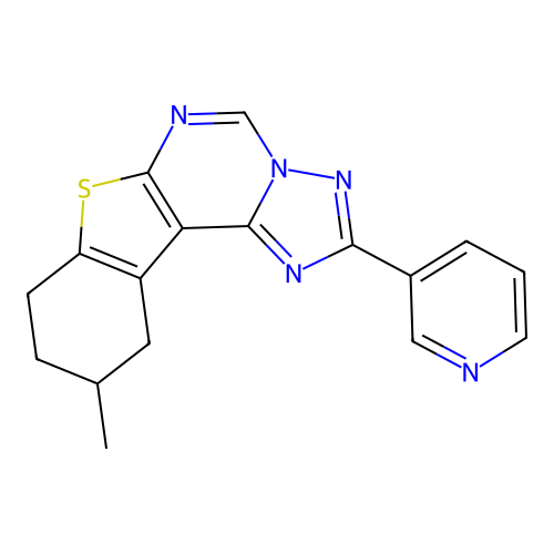 10-methyl-2-(pyridin-3-yl)-8,9,10,11-tetrahydro[1]benzothieno[3,2-e][1,2,4]triazolo[1,5-c]pyrimidine structure