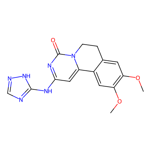 9,10-dimethoxy-2-(1H-1,2,4-triazol-5-ylamino)-6,7-dihydro-4H-pyrimido[6,1-a]isoquinolin-4-one structure