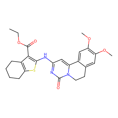 ethyl 2-((9,10-dimethoxy-4-oxo-6,7-dihydro-4H-pyrimido[6,1-a]isoquinolin-2-yl)amino)-4,5,6,7-tetrahydrobenzo[b]thiophene-3-carboxylate structure