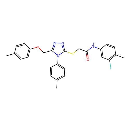 N-(3-fluoro-4-methylphenyl)-2-((4-(p-tolyl)-5-((p-tolyloxy)methyl)-4H-1,2,4-triazol-3-yl)thio)acetamide structure