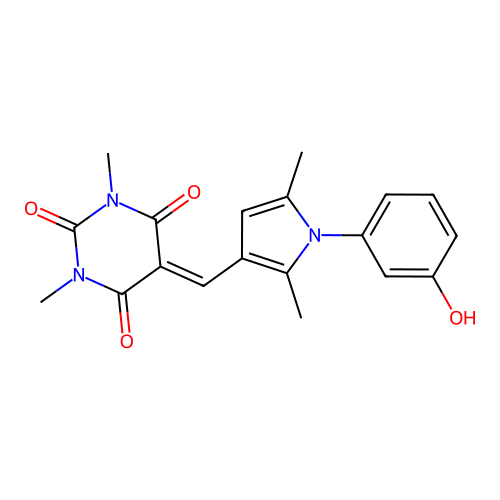 5-((1-(3-hydroxyphenyl)-2,5-dimethyl-1H-pyrrol-3-yl)methylene)-1,3-dimethylpyrimidine-2,4,6(1H,3H,5H)-trione structure