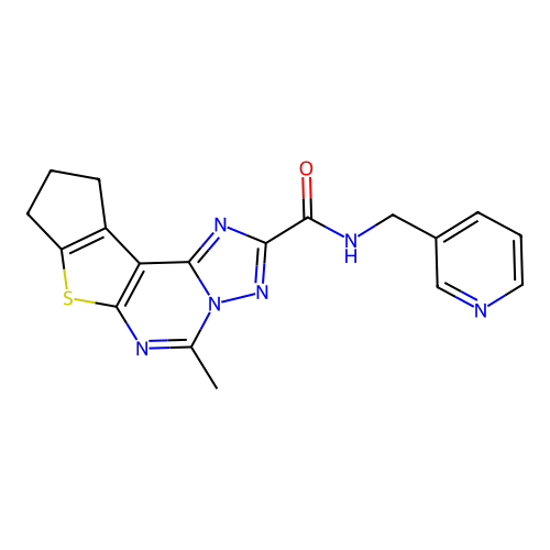 5-methyl-N-(pyridin-3-ylmethyl)-9,10-dihydro-8H-cyclopenta[4,5]thieno[3,2-e][1,2,4]triazolo[1,5-c]pyrimidine-2-carboxamide structure