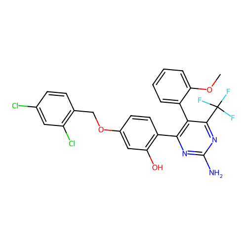 (6Z)-6-[2-amino-5-(2-methoxyphenyl)-6-(trifluoromethyl)-1H-pyrimidin-4-ylidene]-3-[(2,4-dichlorophenyl)methoxy]cyclohexa-2,4-dien-1-one structure