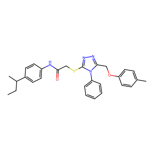 2-{5-[(4-methylphenoxy)methyl]-4-phenyl(1,2,4-triazol-3-ylthio)}-N-[4-(methylp ropyl)phenyl]acetamide structure